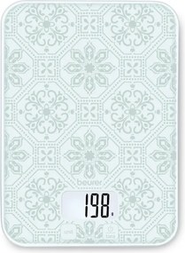 Cântar de bucătărie Beurer KS 19 Vintage, până la 5 kg, funcție TARE, comandă tactilă, ecran LCD, sticlă, ultra-subțire, alb/gri