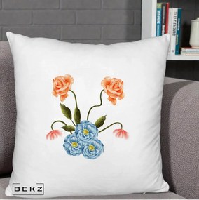 Perna Decorativa Trandafiri si Bujori Acuarela, 40x40 cm, Alb Pufos, Husa Detasabila, Perna Inclusa, BEKZ®
