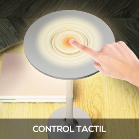 HOMCOM Lampă de masă Touch LED, Lampă de Noptieră Fără Fir cu Baterie Reîncărcabilă, 3 Tonuri de Lumină, Ø13x28,5 cm, Argintiu | Aosom Romania