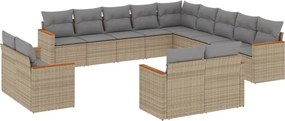 vidaXL Set canapele de grădină, 13 piese, cu perne, bej, poliratan