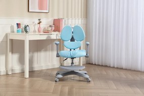 RIKKY Scaun ergonomic pentru copii, spatar si suport lombar reglabile, huse detasabile, suport picioare reglabil, rotativ, Albastru