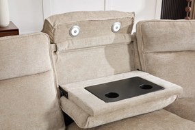 Coltar dumonde cu 3 reclinere electrice, incarcare USB, USB-C, tava, lumini de citit, suport pahare, textil, Vireon 317x347cm