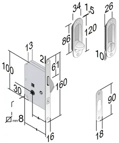 Usa glisanta HDF incastrata in perete - Colectia Basic 900x2000, 915 x 2020, Folie Decor, 2000 x 2100, Set maner + broasca cu cioc, Nuc