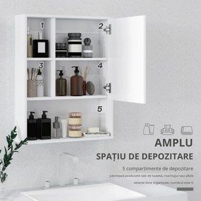 kleankin Dulap de Baie cu Oglindă și Rafturi Reglabile, Dulap Suspendat de Baie cu Ușă, 60x15x76 cm, Alb | Aosom Romania