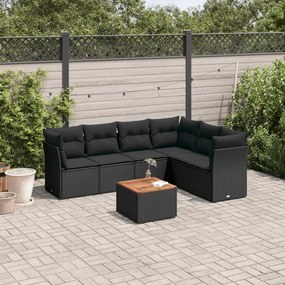 3255985 vidaXL Set canapele de grădină cu perne, 7 piese, negru, poliratan