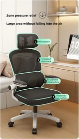 RESIGILAT- Scaun ergonomic cu suport lombar dinamic, tetieră 4D, cotiere rabatabile, Alb/Gri
