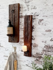 Aplica decorativă pentru lumânare, din lemn reciclat și suport metalic H43 cm, Grimaud