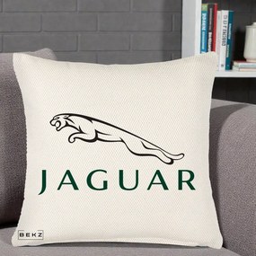 Perna Personalizata cu emblema Jaguar, 40x40 cm, Crem Reliefat, Husa Detasabila, Perna Inclusa, BEKZ®