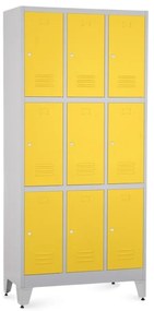 Dulap metalic - 9 cutii, 90 x 45 x 196,5 cm, picioare reglabile, încuietoare cilindrică, galben - ral 1023