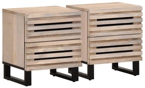 vidaXL Noptiere, 2 buc., 40x34x46 cm, lemn masiv mango albit
