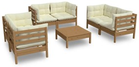 Set mobilier de gradina cu perne, 7 piese, lemn masiv de pin maro miere, 1