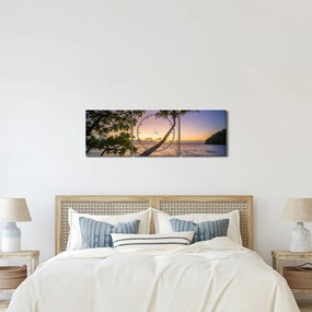 Tablou cu palmier pe plajă (cu ceas) (90x30 cm)