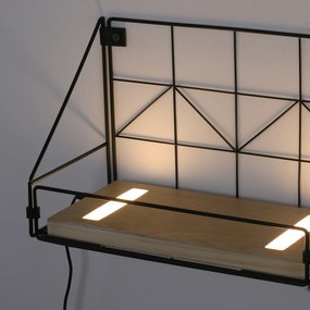 Aplică neagră cu lemn 31 cm inclusiv LED cu întrerupător - Teline