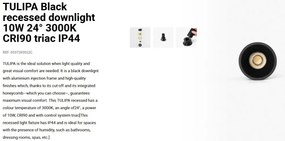 Spot LED incastrabil TULIPA Black recessed downlight 10W 24° 3000K CRI90 triac IP44