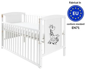 Patut din lemn masiv 120x60 cm Bria alb cu laterala culisanta, reglabil pe 3 nivele, certificat EN71