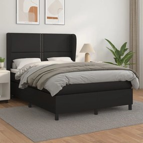 3128967 vidaXL Pat box spring cu saltea, negru, 140x190 cm, piele ecologică