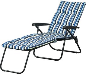 Outsunny Șezlong pliabil reglabil 6 poziții, confort sporit cu saltea + cotiere, oțel/poliester multicolor | Aosom Romania