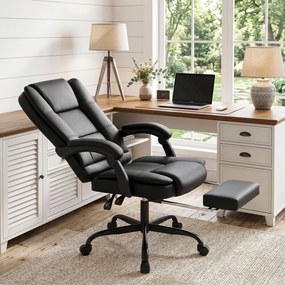HOMCOM Scaun Birou Ergonomic Reclinabil Rotativ din Piele PU cu Suport pentru Picioare, Înălțime Reglabilă, Negru | Aosom Romania