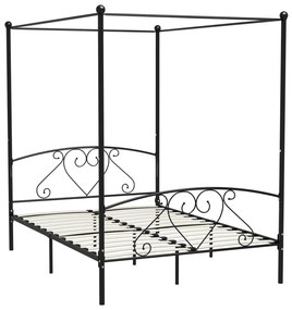 284437 vidaXL Cadru de pat cu baldachin, negru, 160 x 200 cm, metal