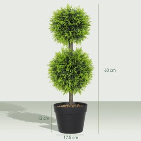 HOMCOM Set de 2 plante artificiale decorative, bile de buxus 60 cm cu ghiveci, plastic, verde | Aosom Romania