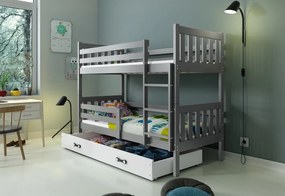 Supermobel Pat supraetajat CARINO 2 + SD + saltea + somieră GRATIS, 190x80, alb, alb