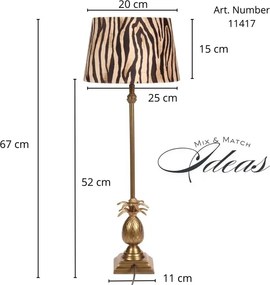 Bază pentru lampă de masă din aluminiu, auriu, cu picior înalt și ananas sculptat, bază pătrată, finisaj antichizat, 56 x 11 cm, „Lutèce”