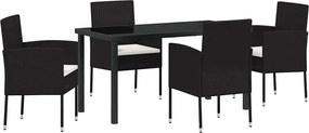 vidaXL Set de masă pentru grădină cu pernă 5 pcs Negru poliratan