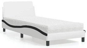 vidaXL Pat cu saltea, alb și negru, 90x200 cm, piele ecologică