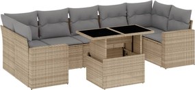 vidaXL Set canapele de grădină, 8 piese, cu perne, bej, poliratan