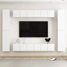 3078665 vidaXL Set dulapuri TV, 10 piese, alb, lemn prelucrat