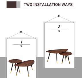 HOMCOM Masute de sufragerie in Stil industrial, Set 2 piese, Masute de sufragerie din Lemn Forma de Picatura Culoare Nuc | Aosom Romania