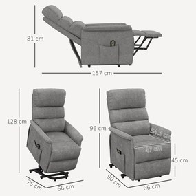 HOMCOM Scaun de relaxare cu funcție de ridicare, spătar/picioare reglabile, până la 120 kg, 66 x 90 x 96 cm, Gri | Aosom Romania