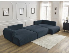 Colțar albastru închis extensibil/cu spațiu de depozitare cu tapițerie din catifea reiată (cu colț pe partea dreaptă/în formă de "U") Lucien – Bobochic Paris