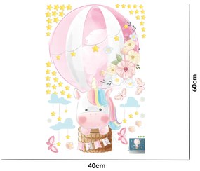 Autocolant de perete "Balon cu aer cald cu unicorn" 150x80cm