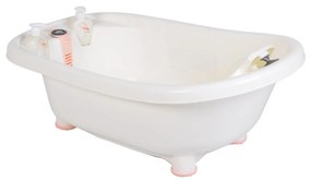 Cadita ergonomica pentru bebelusi si copii NOVOKIDS™ Baby Bubbles , Cu dispensor sapun si sampon incluse, Dimensiuni 95x48x88 cm, Alb cu Roz