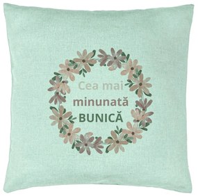 Perna Decorativa pentru Bunica 7, 40x40 cm, Verde Menta, Husa Detasabila, Burduf