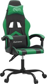 vidaXL Scaun de gaming pivotant, negru și verde, piele ecologică
