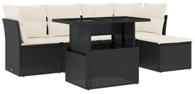 3266546 vidaXL Set mobilier de grădină cu perne, 6 piese, negru, poliratan