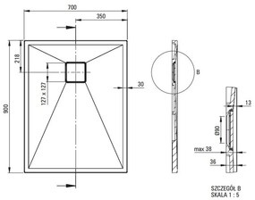 Cadita dus compozit slim antracit 90x70 cm Deante Correo 900x700 mm, Antracit