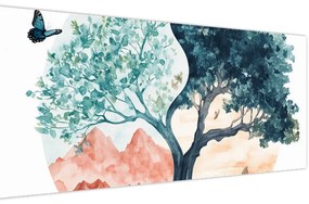 Tablou – Arbore acvarelă plin de viață (120x50 cm)