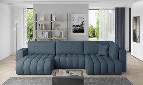 Canapea modulara tapitata, extensibila, cu spatiu pentru depozitare, 340x170x92 cm, Bonito L3, Eltap (Culoare: Bleu texturat - Borneo 38)