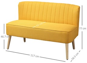 HOMCOM Canapea cu 2 Locuri din Țesătură, Fără Brațe, Canapea de Sufragerie cu Picioare din Lemn, 117x56,5x77 cm, Galben | Aosom Romania