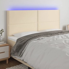3122295 vidaXL Tăblie de pat cu LED, crem, 160x5x118/128 cm, textil