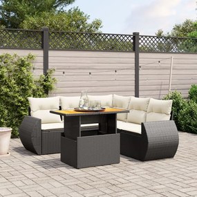 vidaXL Set mobilier de grădină cu perne, 6 piese, negru, poliratan