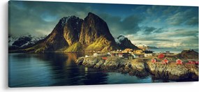 Tablou cu sat de pescari din Norvegia (120x50 cm)