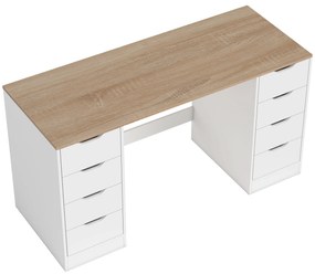 HOMCOM Birou de 140 cm pentru calculator, 8 sertare, birou pentru homeoffice, dormitor, oțel, lemn, alb | Aosom Romania