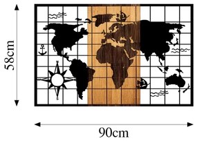 Decorațiune de perete 90x58 cm lemn/metal hartă