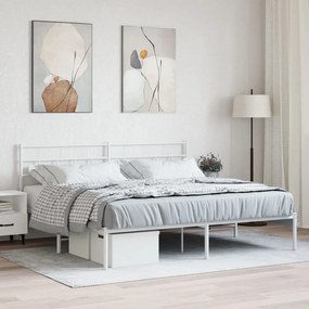 355715 vidaXL Cadru de pat metalic cu tăblie, alb, 200x200 cm