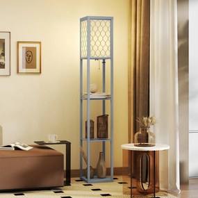 HOMCOM Lampadar Podea 2 în 1, 3 Rafturi, Economisire Spațiu, Soclu E27, 26x26x160 cm, Gri Deschis | Aosom Romania