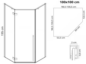 Cabina de dus Diamond negru mat 100x100 cm